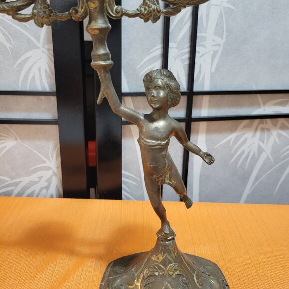 Matching Pair of Vintage Brass Cherub Candelabras - Candlestick Holders - Picture 11 of 15